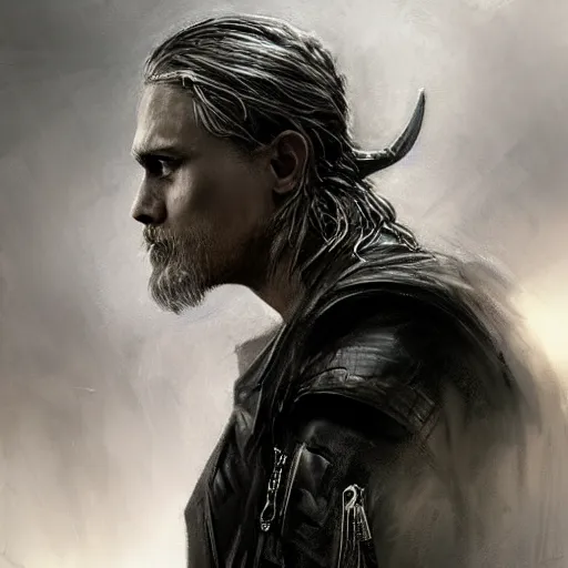 Image similar to charlie hunnam, darkwave, darksynth character portrait, sharp, digital matte painting, art by luis royo, greg rutkowski, wlop, dramatic lighting, trending on artstation