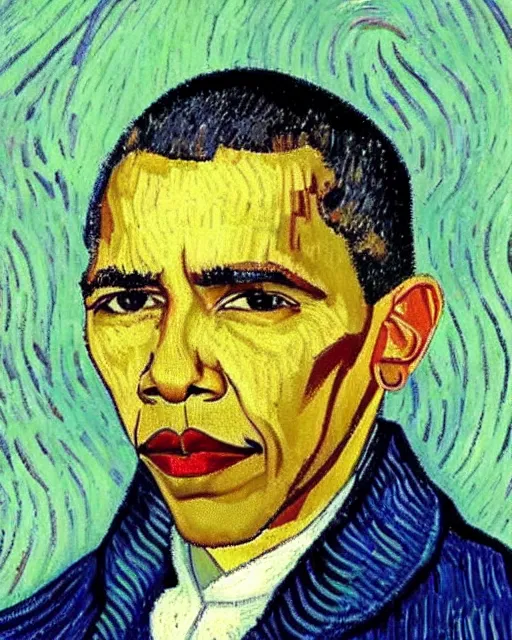 Prompt: Barack Obama Self-portrait without a beard by Vincent van Gogh