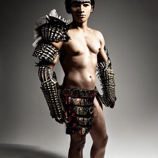 Prompt: a portrait of a beautiful young amazonian male wearing an alexander mcqueen armor , photographed by andrew thomas huang, artistic