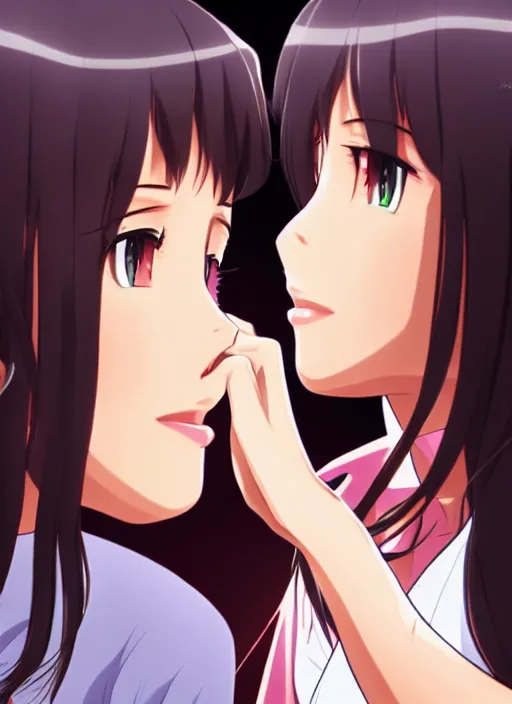 Prompt: two beautiful mothers staring at each other, casual clothes, gorgeous faces, smooth, thick lines, cinematic lighting, detailed anime art