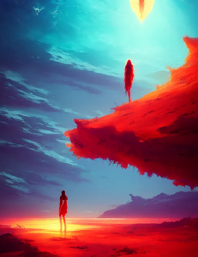 Image similar to ghost above a red sea with clear sky, artwork by tooth wu and wlop and alena aenami and greg rutkowski