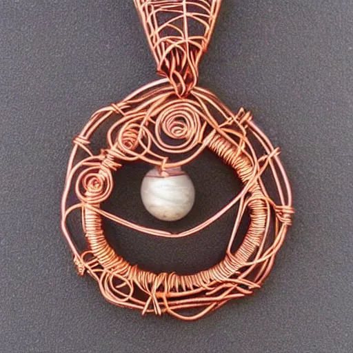 Image similar to a beautiful amulet made from sand and dirt, with copper wire details