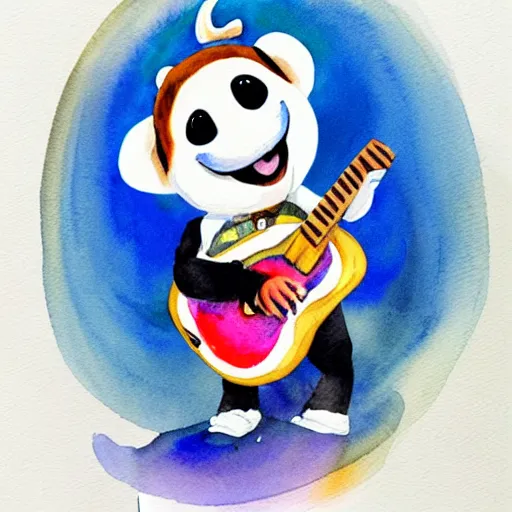 Image similar to k. k slider, playing guitar at a concert, watercolor