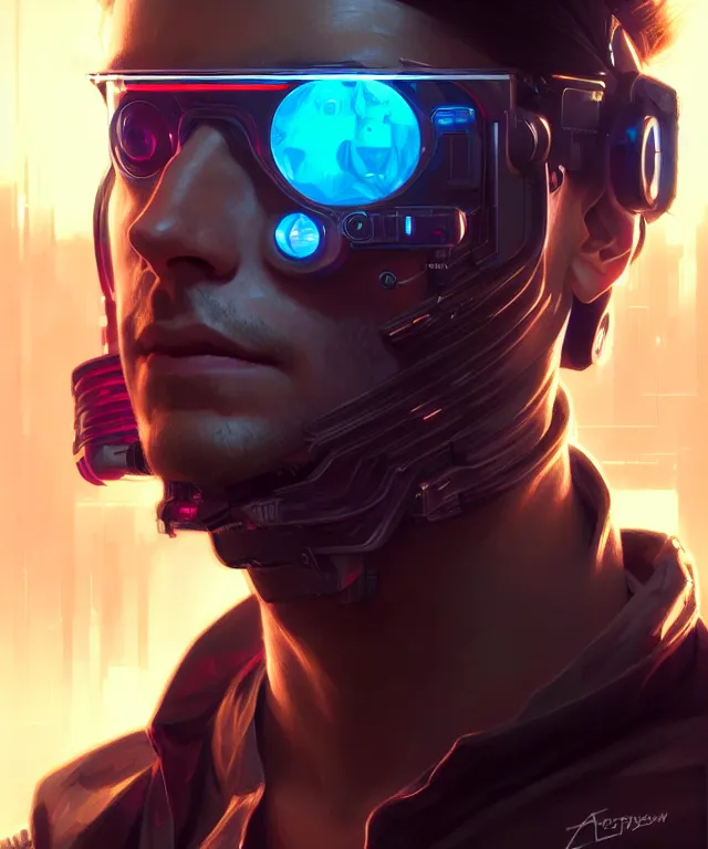 Prompt: Cyberpunk hacker man portrait, sci-fi face, elegant, highly detailed, digital painting, artstation, concept art, smooth, sharp focus, illustration, art by artgerm and greg rutkowski and alphonse mucha