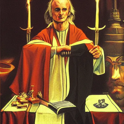 Prompt: portrait of Richard Dawkins as High Priest of the Satanic Arts, by Robert G. Harris