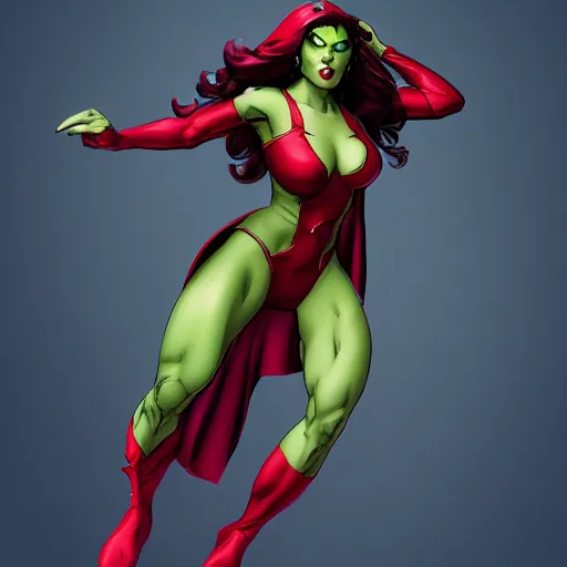 Prompt: marvel's the hulk dressed as the scarlet witch, action pose, splash art, comic book style, by wlop, highly detailed, dynamic shadows, trending on artstation