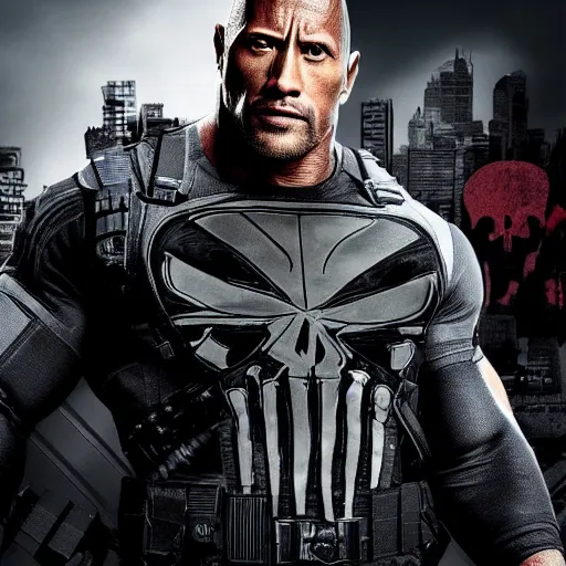 Image similar to Dwayne Johnson in the punisher digital art 4k detailed super realistic