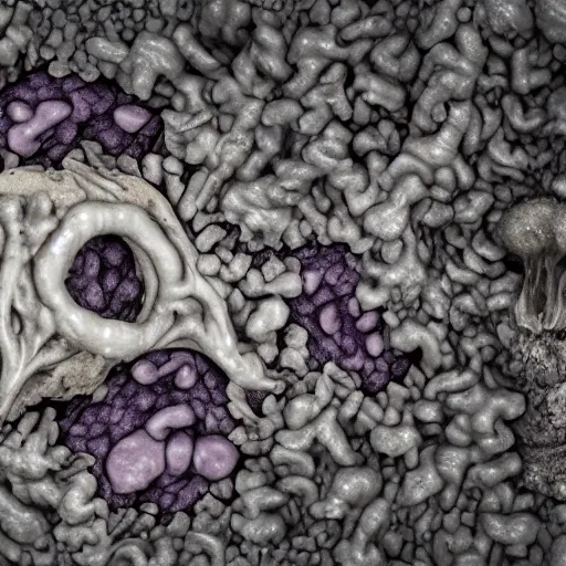 Image similar to the inside of a body in decomposition, the cells are breaching apart, micro world.