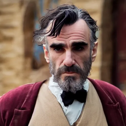 Image similar to film stills, daniel day lewis in the dramatic live - action biopic film of spongebob. not a cartoon.