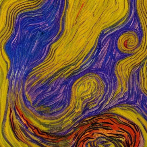 Prompt: abstract incoherent eddies and swirls of dim colors, van gogh, crayon drawing, scribble