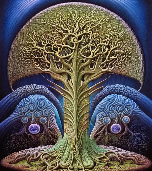 Image similar to tree of life by roger dean and andrew ferez, art forms of nature by ernst haeckel, divine chaos engine, symbolist, visionary, art nouveau, botanical fractal structures, organic, detailed, realistic, surreality