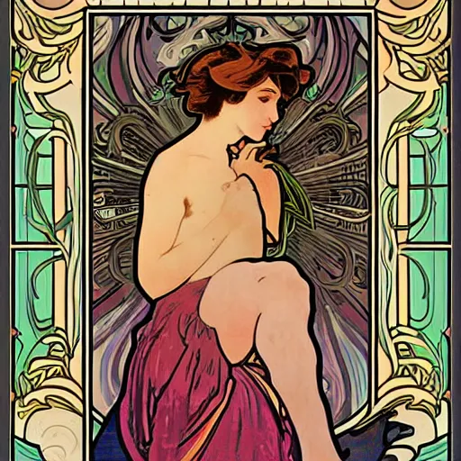 Prompt: narcissism in the style of alphonse mucha