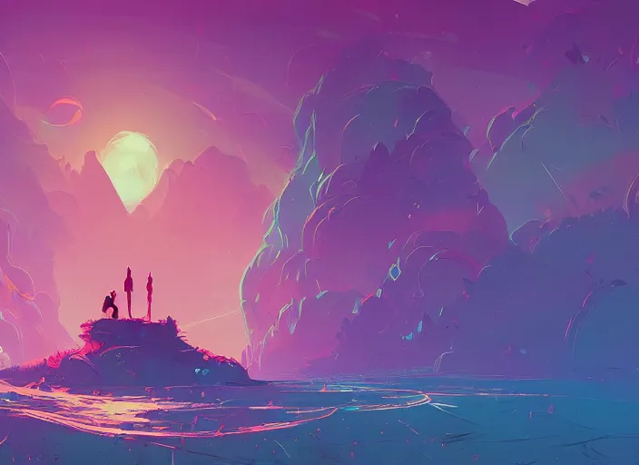 Image similar to here we are, stuck by this river, you and i, underneath a sky that's ever falling down, art by anton fadeev and anato finnstark