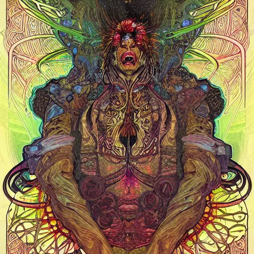 Image similar to deepdream eldritch cosmic intergalactic nightmare by greg rutowski scott fischer dzo alphonse mucha yoji shinkawa incredible horror art psychedelic trippy gorgeous beautiful terror art artstation hyperrealism sci - fi lifelike maximalist