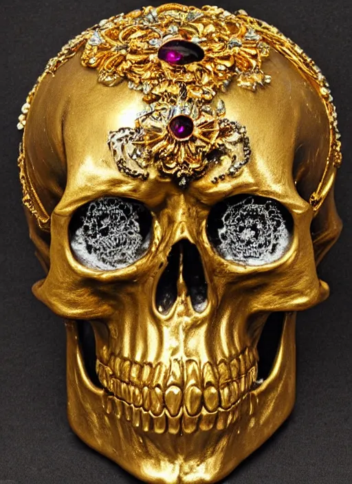 Image similar to rubens ornate gothic gold skull painting covered in jewels