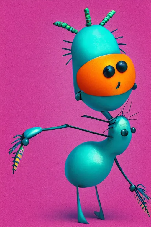 Prompt: colorful full body shot of a cute anthropomorphic cockroach, with long thin antennae, trending on artstation, trending on deviantart ,cinematic backlighting, 8k, symmetrical, correct proportions, hyper detail illustration by tim schafer, by peter chan, vibrant colors, by pixar, orange lights, pink shadows