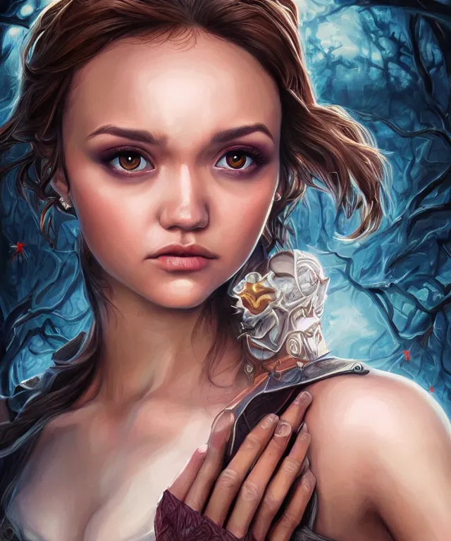 Prompt: epic fantasy portrait of olivia cooke, lowbrow painting by Artgerm