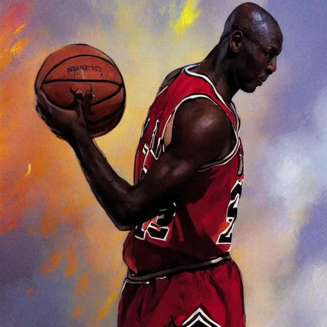 Image similar to michael jordan as a firebender, portrait, elegant, intricate, digital painting, artstation, concept art, smooth, sharp focus, illustration, art by konstantin korovin and daniel f. gerhartz and john howe