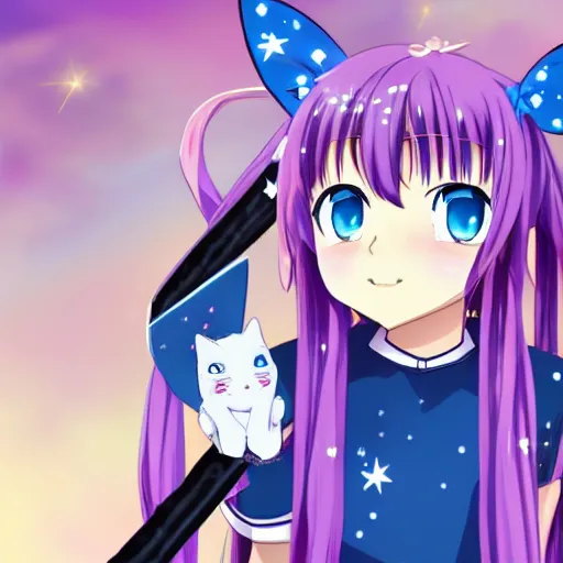 anime girl with purple hair and cat ears