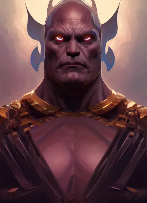 Prompt: portrait of darkseid, intricate, elegant, muscular, highly detailed, digital painting, artstation, concept art, smooth, sharp focus, illustration, art by artgerm and greg rutkowski and alphonse mucha