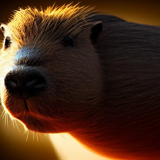 Image similar to a portrait of a capybara wearing, anatomically correct, beautiful perfect face, oil painting, matte, black background, volumetric dynamic lighting, highly detailed, cinematic lighting, unreal engine, 8 k, hd