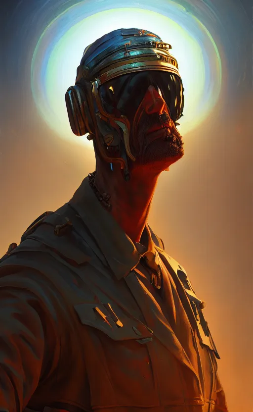 Image similar to cop of apocalypse from the disco elysium, concept art by aleksander rostov, oil painting, large strokes, artstation trending, symmetry, awesome exposition, very detailed, highly accurate, intricate, professional lighting diffracted lightrays, 8 k, sense of awe, gamers magazine cover