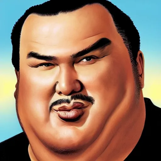 Prompt: mad magazine cover photo portrait caricature obese steven seagal, large head, very small body