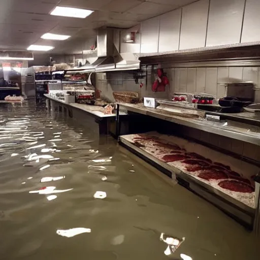 Image similar to a flooded butcher shop, where's wally