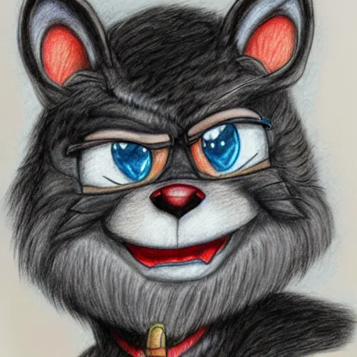 Image similar to colored Pencil drawing of cartoon furry character, highly detailed