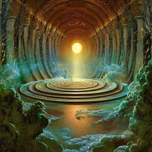 Image similar to digital painting detailed rotoscoped glitchcore fantasycore cryptographic cosmic convergence within vortex of elemental energies, painted by Ferdinand Knab and Beeple