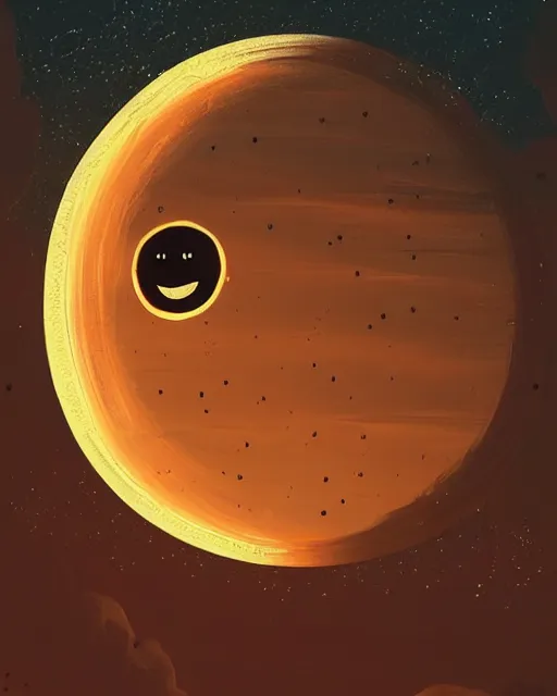 Image similar to beautiful painting of a smiling moon at night, art by mike winkelmann, golden hour, illustration, highly detailed, simple, smooth and clean vector curves, no jagged lines, vector art, smooth, artstation