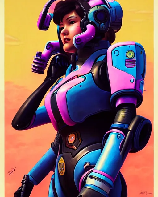 Prompt: d. va from overwatch, character portrait, portrait, close up, concept art, intricate details, highly detailed, vintage sci - fi poster, in the style of chris foss and rodger dean and moebius