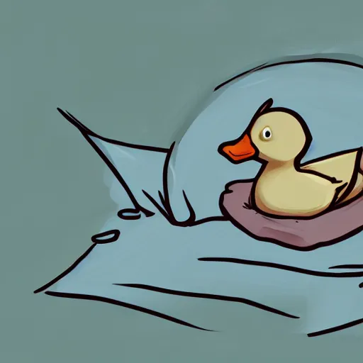 Prompt: cute duck tucked in bed and going to sleep, as a saturday morning cartoon, digital painting, trending on artstation, award winning art, stylized painting