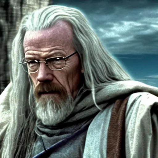 Prompt: film still of walter white as gandalf in the lord of the rings, 4 k