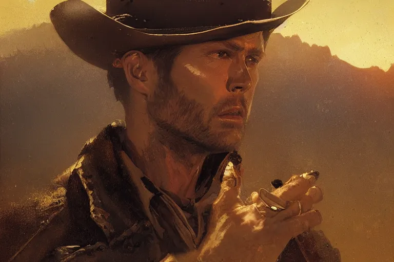 Image similar to an ultradetailed image of dean winchester as an old west gunfighter, masterpiece, 8 k, art by greg rutkowski and albert bierstadt