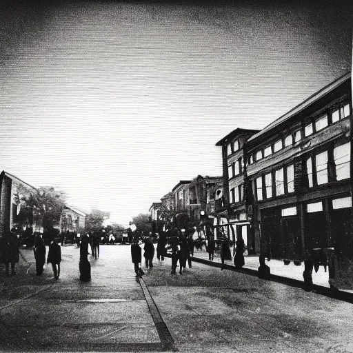 Prompt: low angle wide shot of busy Night Vale square, angels do not exist, scouts, hooded figures in robes, sunrise, polaroid photo, by Warhol,