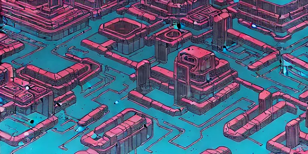 Image similar to areal view of mechanical futuristic utopian brutalist city in the style of Akira!