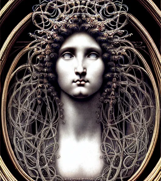 Prompt: hyperrealistic detailed face portrait of a beautiful long haired young goddess morphing into a gothic cathedral, authentic ornamental architecture, art by ernst haeckel, john william godward, h. r. giger, gothic, neo - gothic, heavily ornamental,