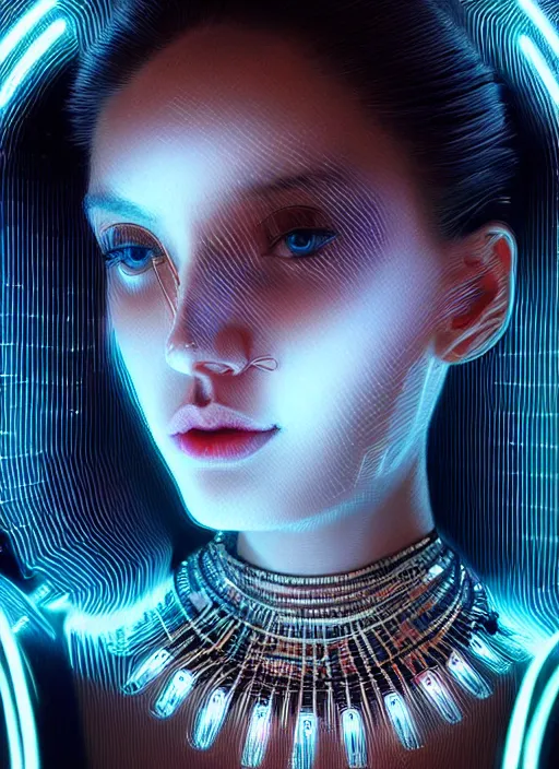 Image similar to a highly detailed long shot photo of very intricate female face portrait, futurism, rococo cyber neon lighting, detailed futuristic fibonacci jewelry, profile posing, hyper photorealistic, crispy quality, digital photography, trending in pinterest, cinematic, 4 k ultra hd, art by pascal blanche, art by greg rutkowski, art by artgerm,