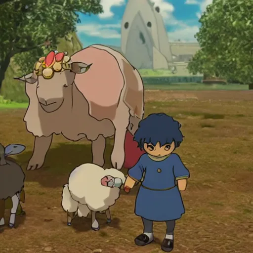 Prompt: king evan from ni no kuni 2 and a sheep