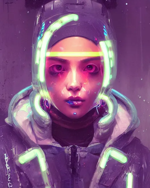 Image similar to detailed portrait neon operator girl, cyberpunk futuristic, neon, reflective puffy coat, decorated with traditional japanese by ismail inceoglu dragan bibin hans thoma greg rutkowski alexandros pyromallis nekro rene margitte, illustrated, perfect face, fine details, realistic shaded, fine - face, pretty face