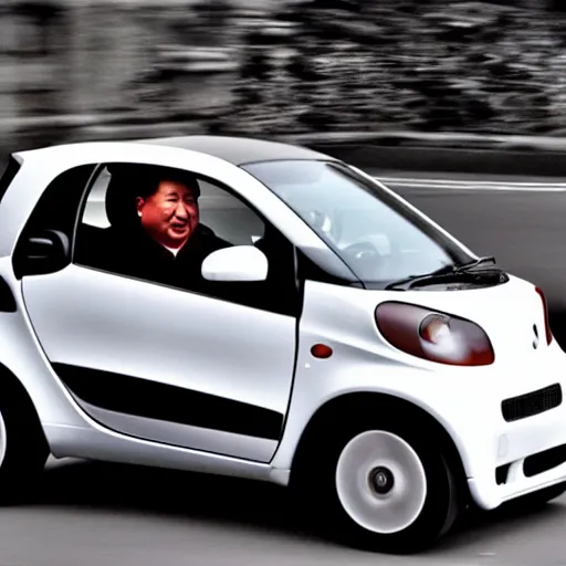 Image similar to mao zedong driving a smart car, 4 k, hyper realistic, dslr, high resolution, landscape, beautiful