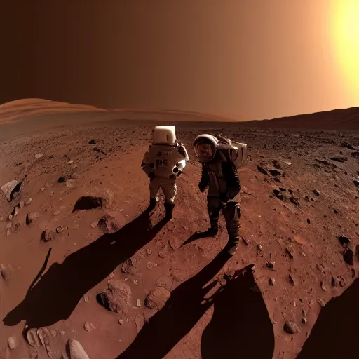 Image similar to a selfie of the first people on Mars