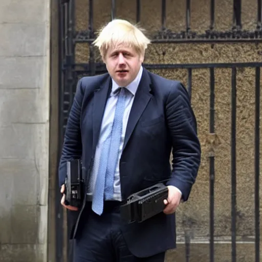 Prompt: Boris Johnson holding a black briefcase, GTA V style