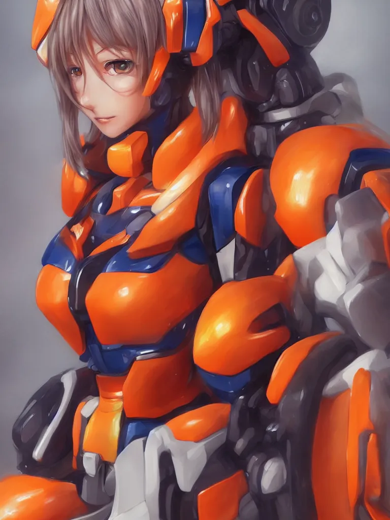 Image similar to A realistic anime portrait of a woman in a Gundam suit with glowing orange, digital painting, by Stanley Artgerm Lau, Sakimichan, WLOP and Rossdraws, digtial painting, trending on ArtStation, SFW version