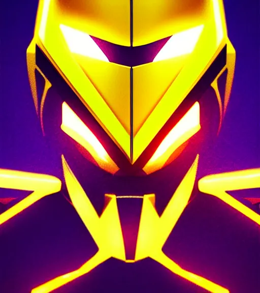 Image similar to symmetry!! yellow power ranger, thunder - bolt - shaped eye!!, hard edges, product render retro - futuristic poster scifi, electric and neon circuits, intricate, elegant, highly detailed, digital painting, artstation, concept art, smooth, sharp focus, illustration, dreamlike, art by artgerm