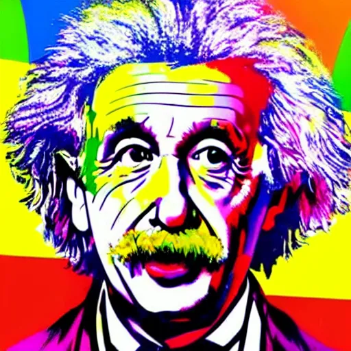 Image similar to rainbow excited einstein. pop art