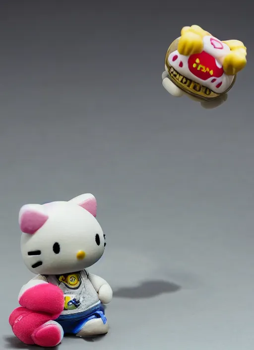 Prompt: product photography of a claymation action figure joe rogan hello kitty, depth of field, zeiss lens, detailed, centered, by erwin olaf, joop geesink, wes anderson, breathtaking, 8 k resolution, extremely detailed, beautiful, establishing shot, realistic materials, hyperrealistic