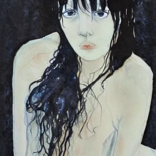 Image similar to Harry Weisburd Artwork Black Wet Hair, 2007 Watercolor, Hachishakusama (Eight-Feet-Tall) #One shot - Goddess