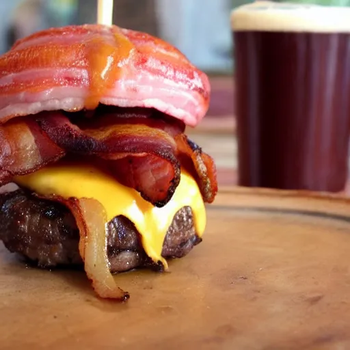 Image similar to bacon wrapped bacon cheeseburger with kevin bacon inside